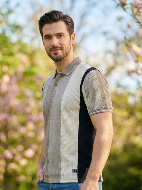 Beige Vertical Stripes  Polo T Shirt