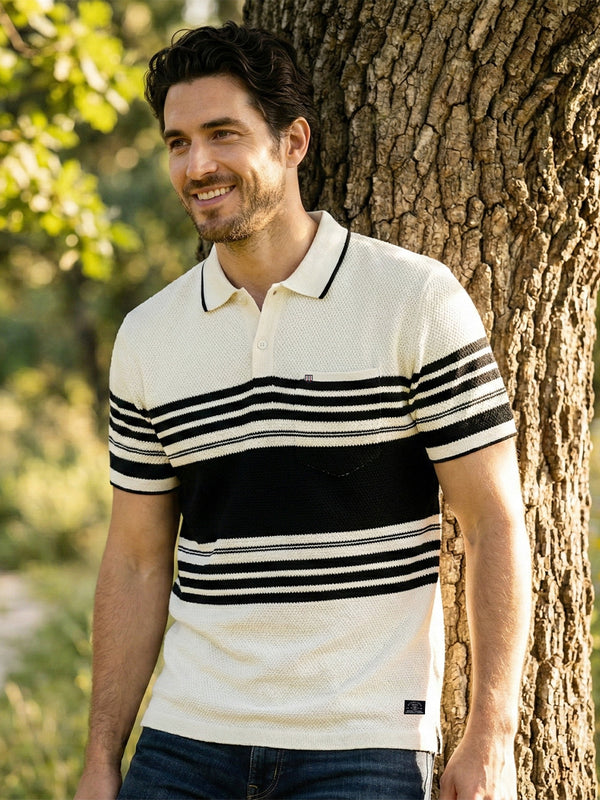 Off-White Horizontal Stripes Polo T-Shirt