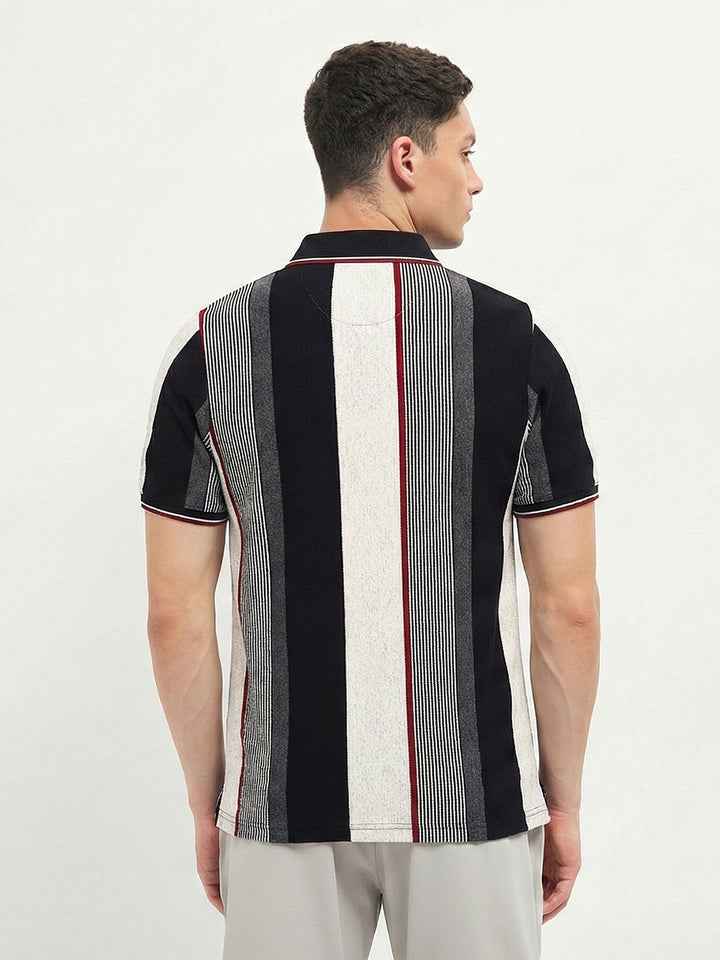 Black and Grey Vertical Stripes Polo T Shirt
