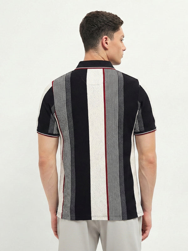 Black and Grey Vertical Stripes Polo T Shirt