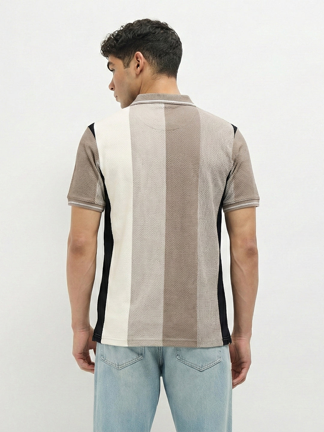 Beige Vertical Stripes  Polo T Shirt