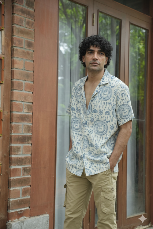 Sky Blue Printed Casual Shirt