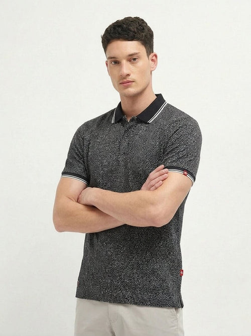 Black Dot Geometric Printed Polo T Shirt