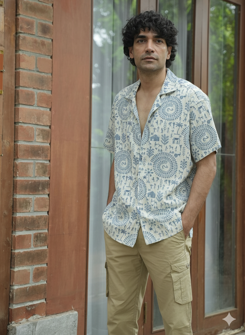 Sky Blue Printed Casual Shirt