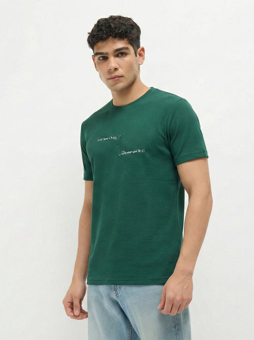 Dark Green Printed Crew Neck T Shirt
