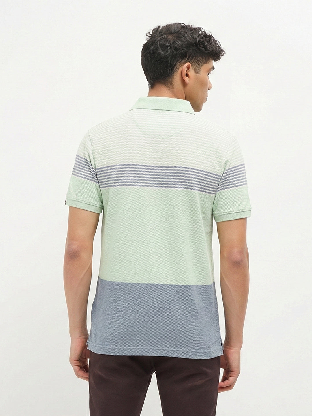 Mint Green Horizontal Stripes Polo T Shirt