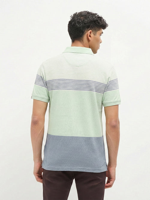 Mint Green Horizontal Stripes Polo T Shirt