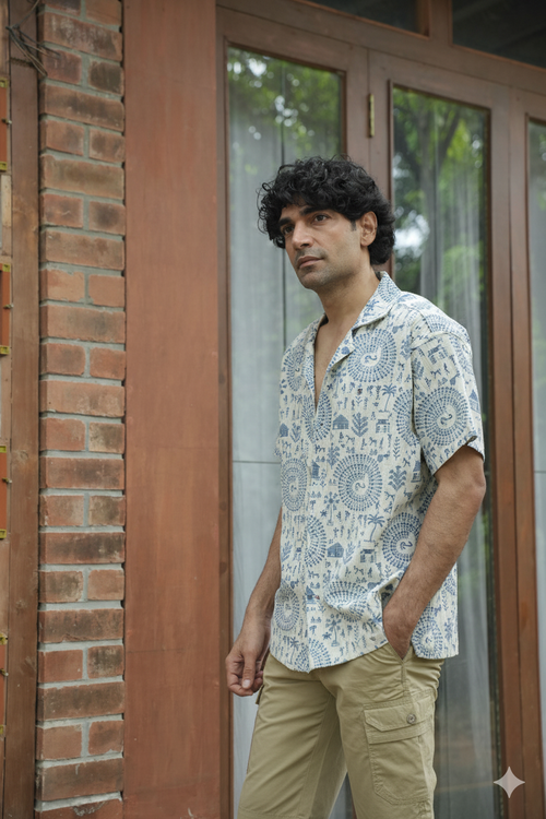 Sky Blue Printed Casual Shirt