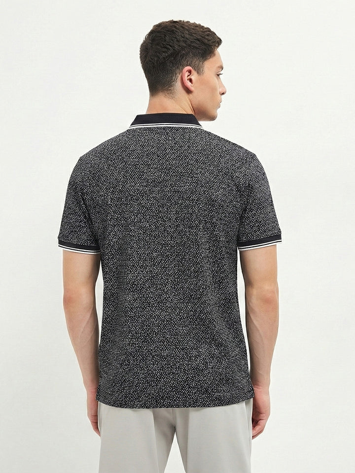 Black Geometric Printed Polo T Shirt