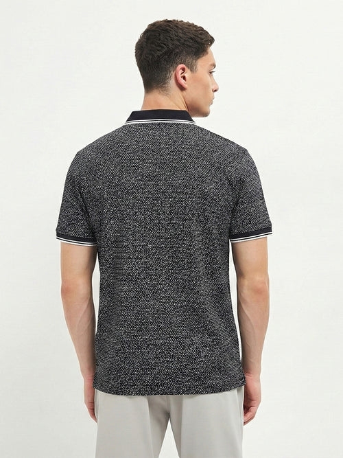 Black Geometric Printed Polo T Shirt