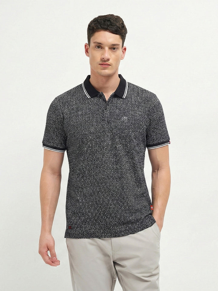 Black Geometric Printed Polo T Shirt