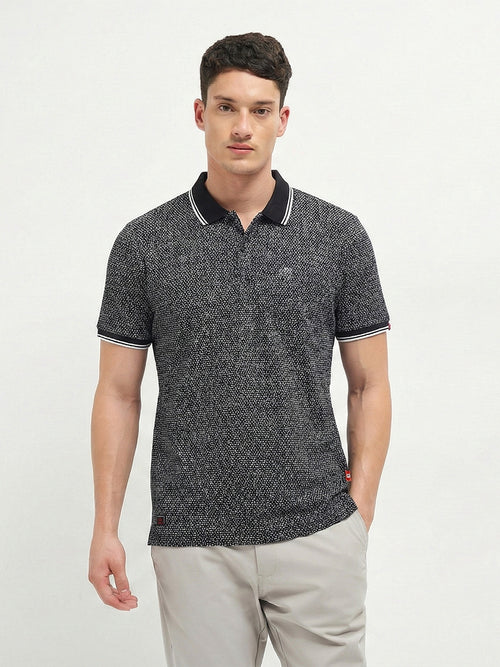 Black Geometric Printed Polo T Shirt