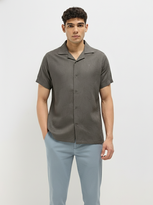 Dark Grey Floral Printed Casual Shirt