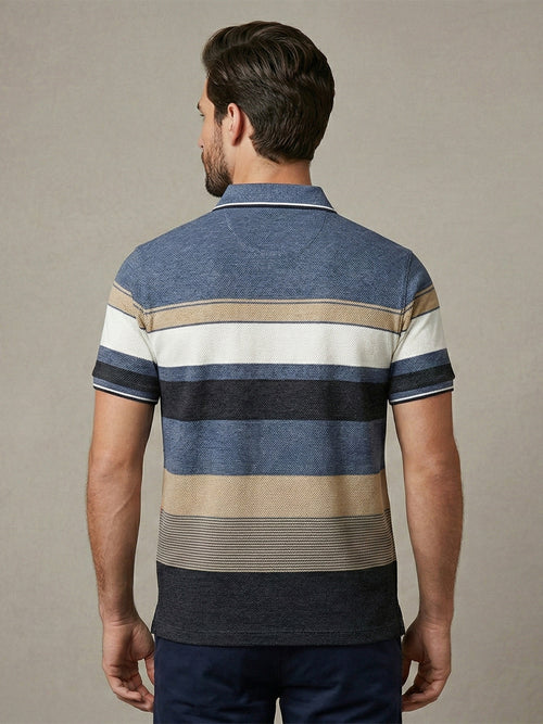 Slate Blue Horizontal Stripes Polo T Shirt