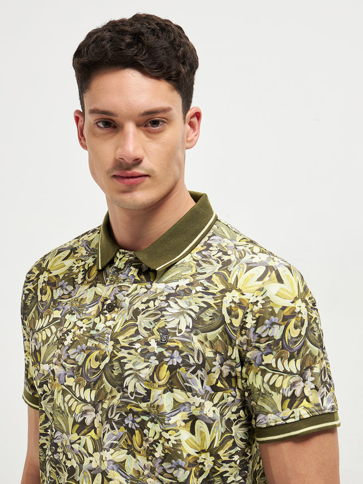 Green Printed Polo T Shirt