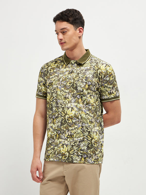 Green Printed Polo T Shirt