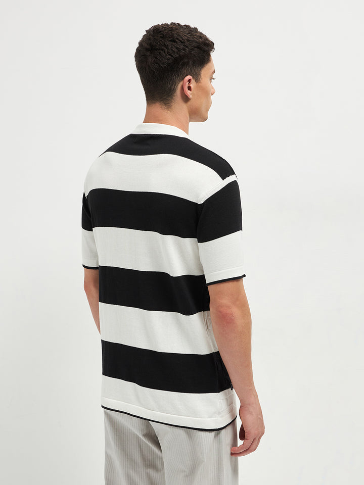 Black Stripes Zipper Polo T Shirt