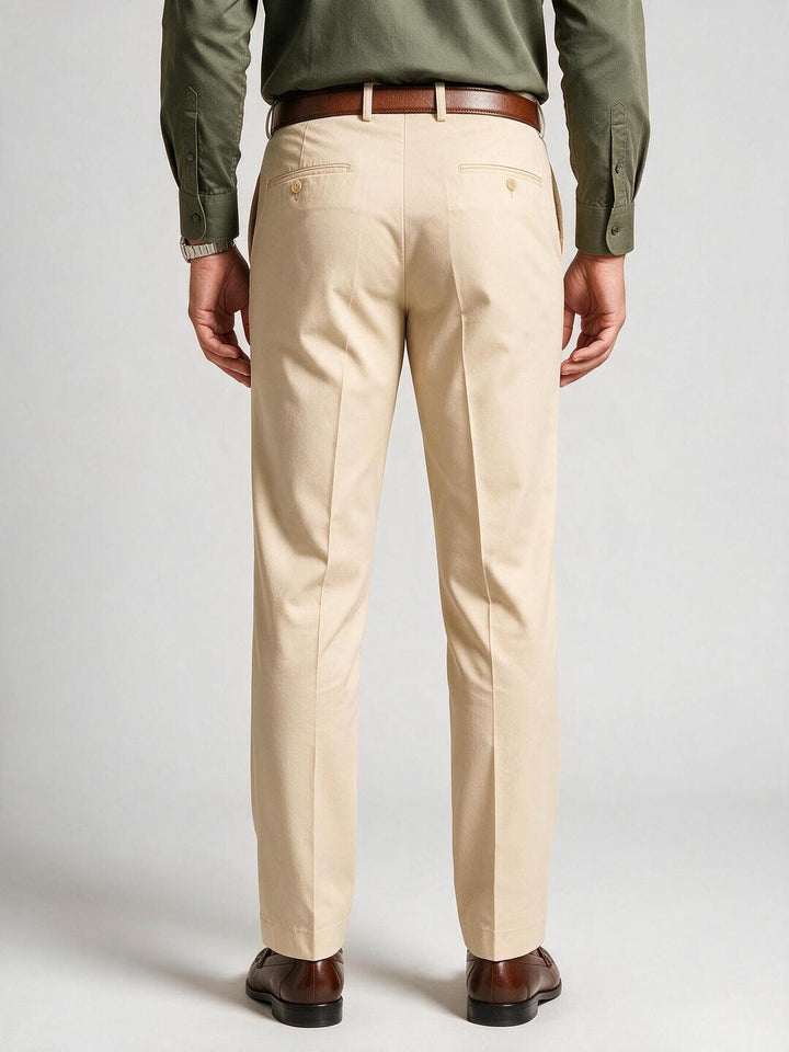 Ivory Beige Solid Formal Trousers