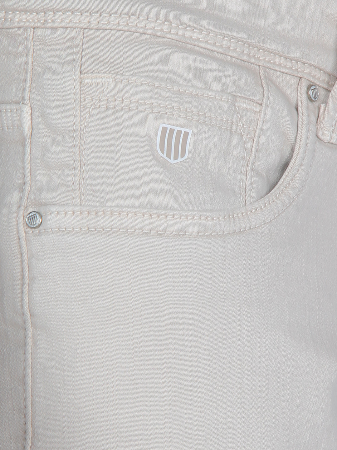 Cream Denim Solid Trousers