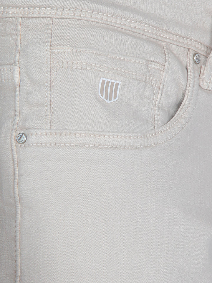 Cream Denim Solid Trousers