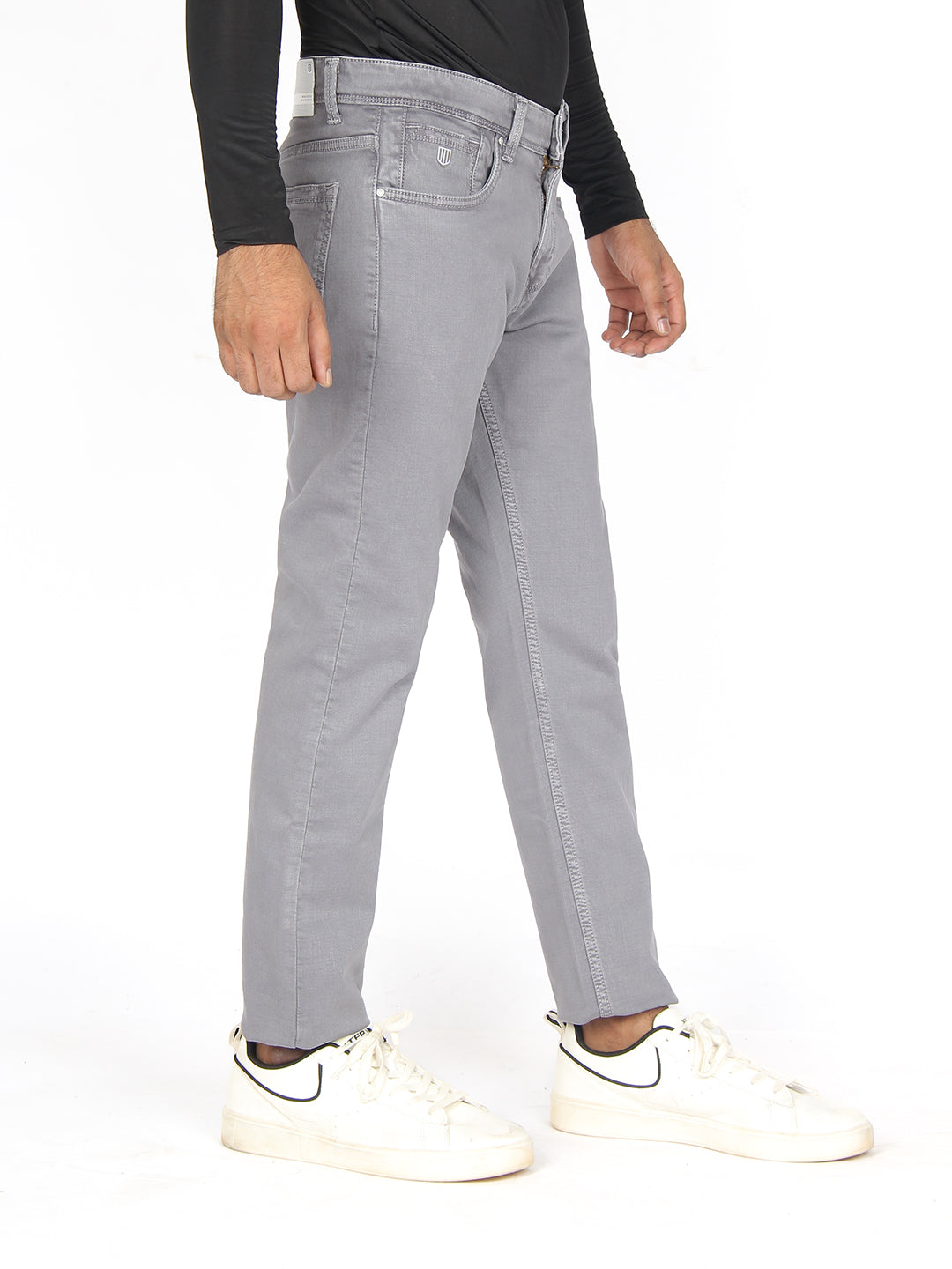 Light Grey Denim Solid Trousers