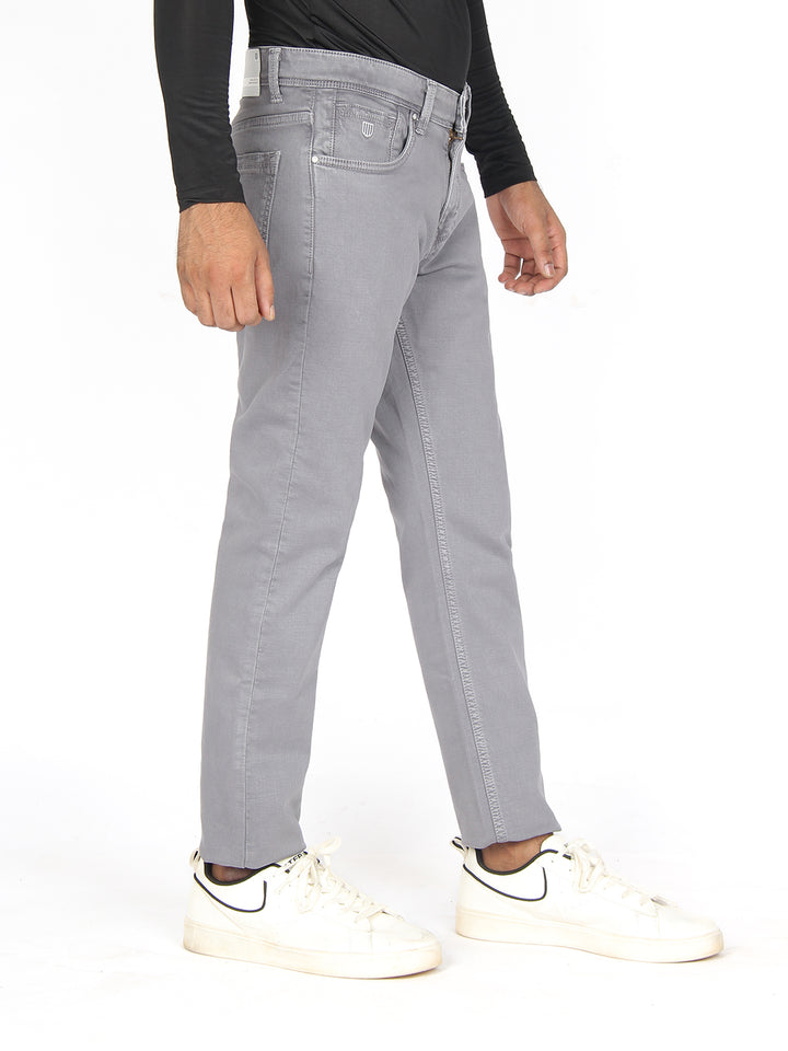 Light Grey Denim Solid Trousers