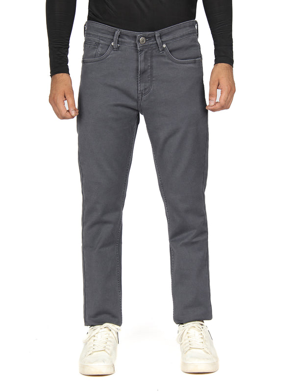Dark Grey Denim Solid Trousers