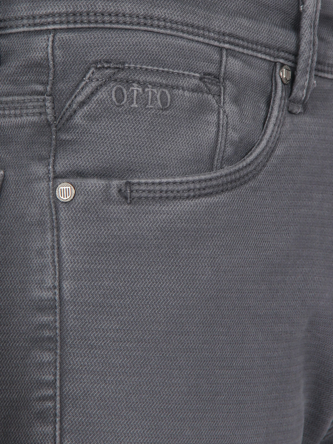 Dark Grey Denim Cotton Stretch Solid Trousers