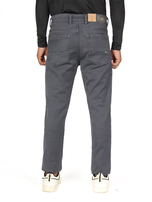 Dark Grey Denim Cotton Stretch Solid Trousers