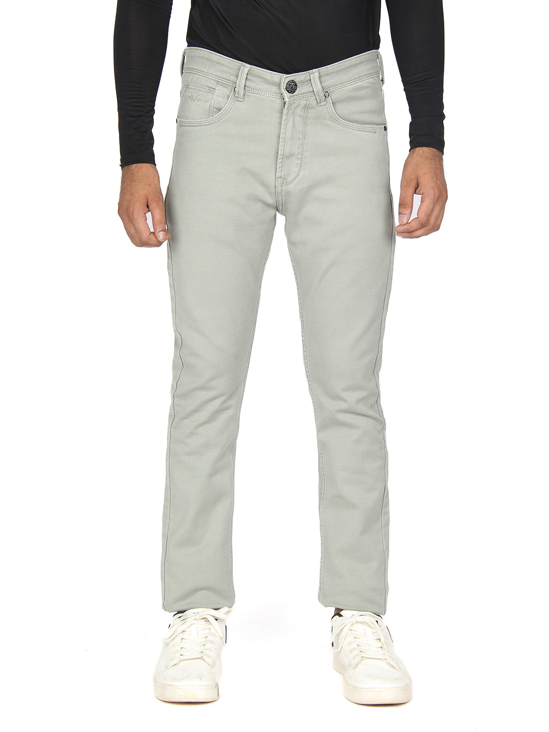 Melange Grey Denim Solid Trousers