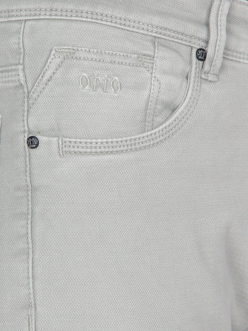 Melange Grey Denim Cotton Stretch Solid Trousers
