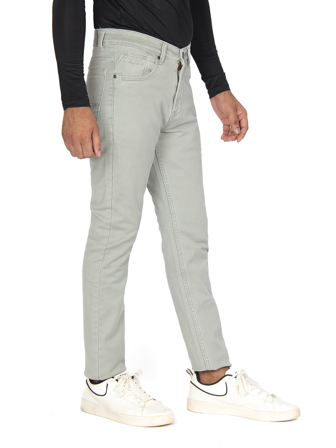 Melange Grey Denim Solid Trousers