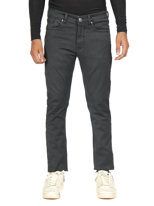 Charcoal Denim Cotton Stretch Solid Trousers