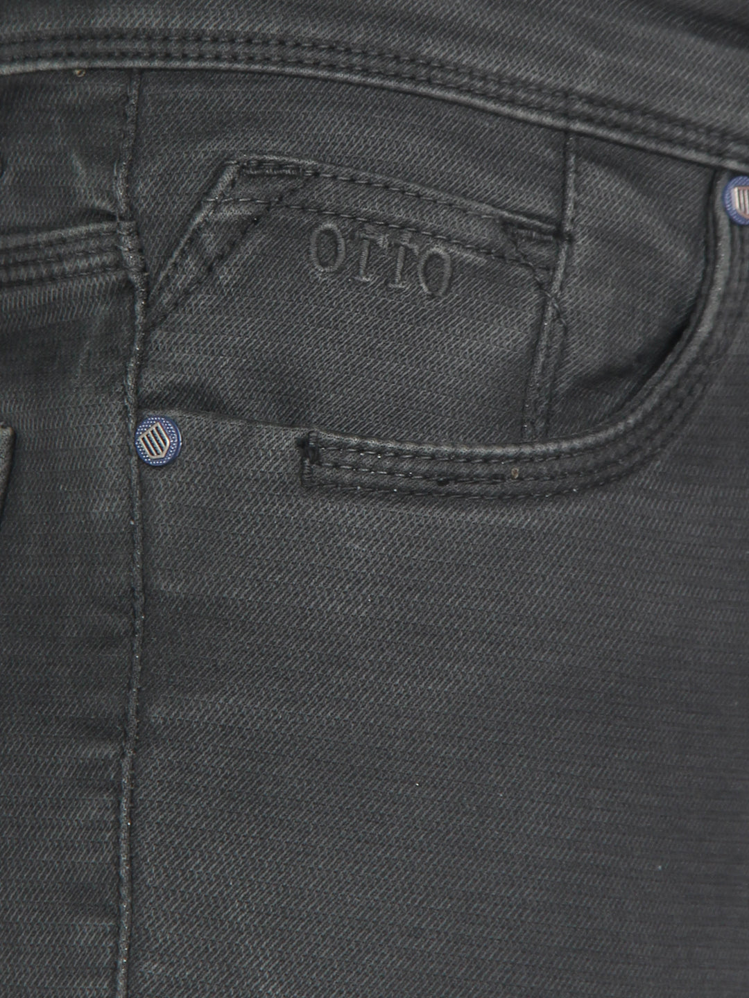 Charcoal Denim Cotton Stretch Solid Trousers