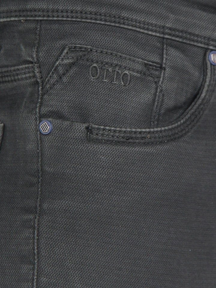Charcoal Denim Cotton Stretch Solid Trousers