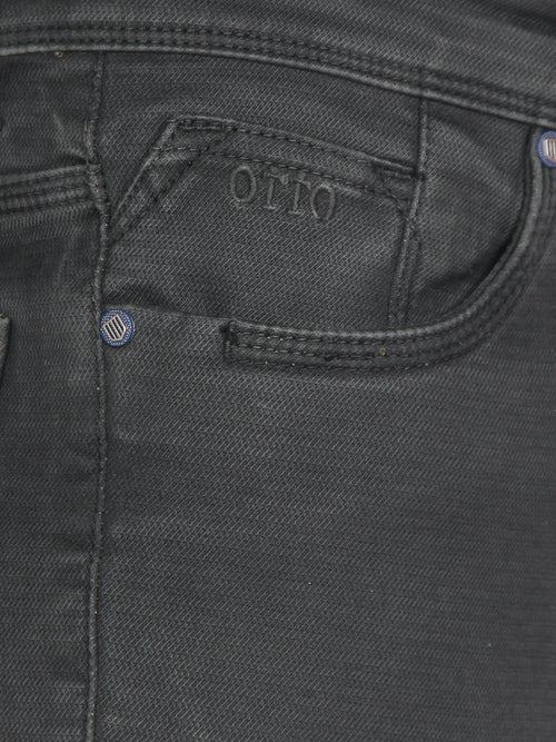 Charcoal Denim Cotton Stretch Solid Trousers