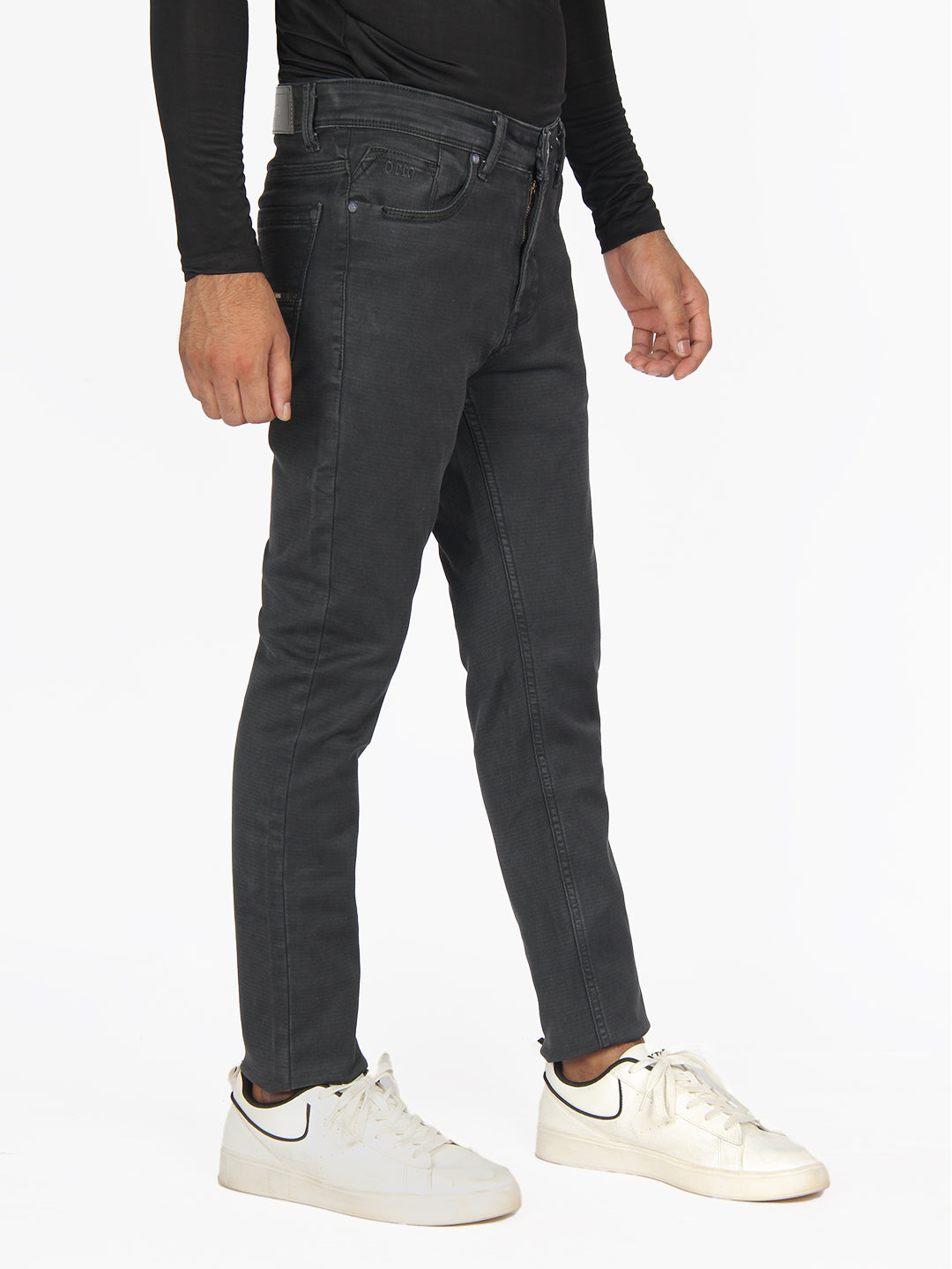 Charcoal Denim Cotton Stretch Solid Trousers