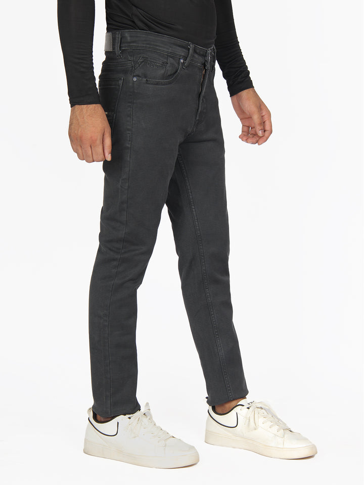 Charcoal Denim Cotton Stretch Solid Trousers