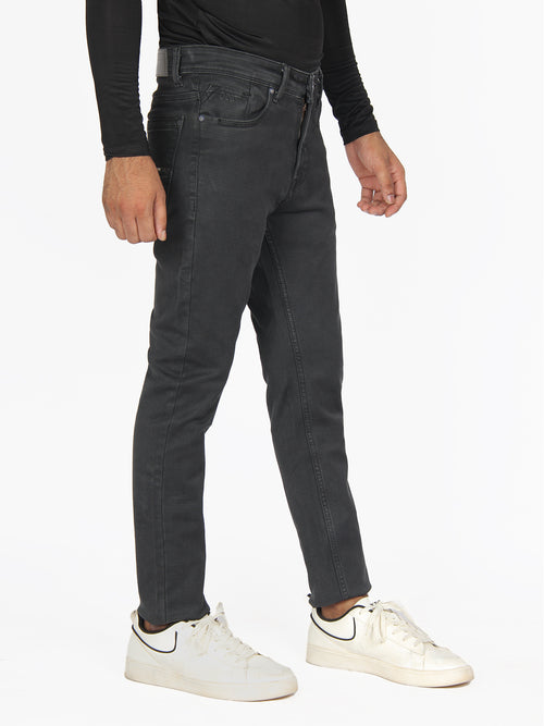 Charcoal Denim Cotton Stretch Solid Trousers