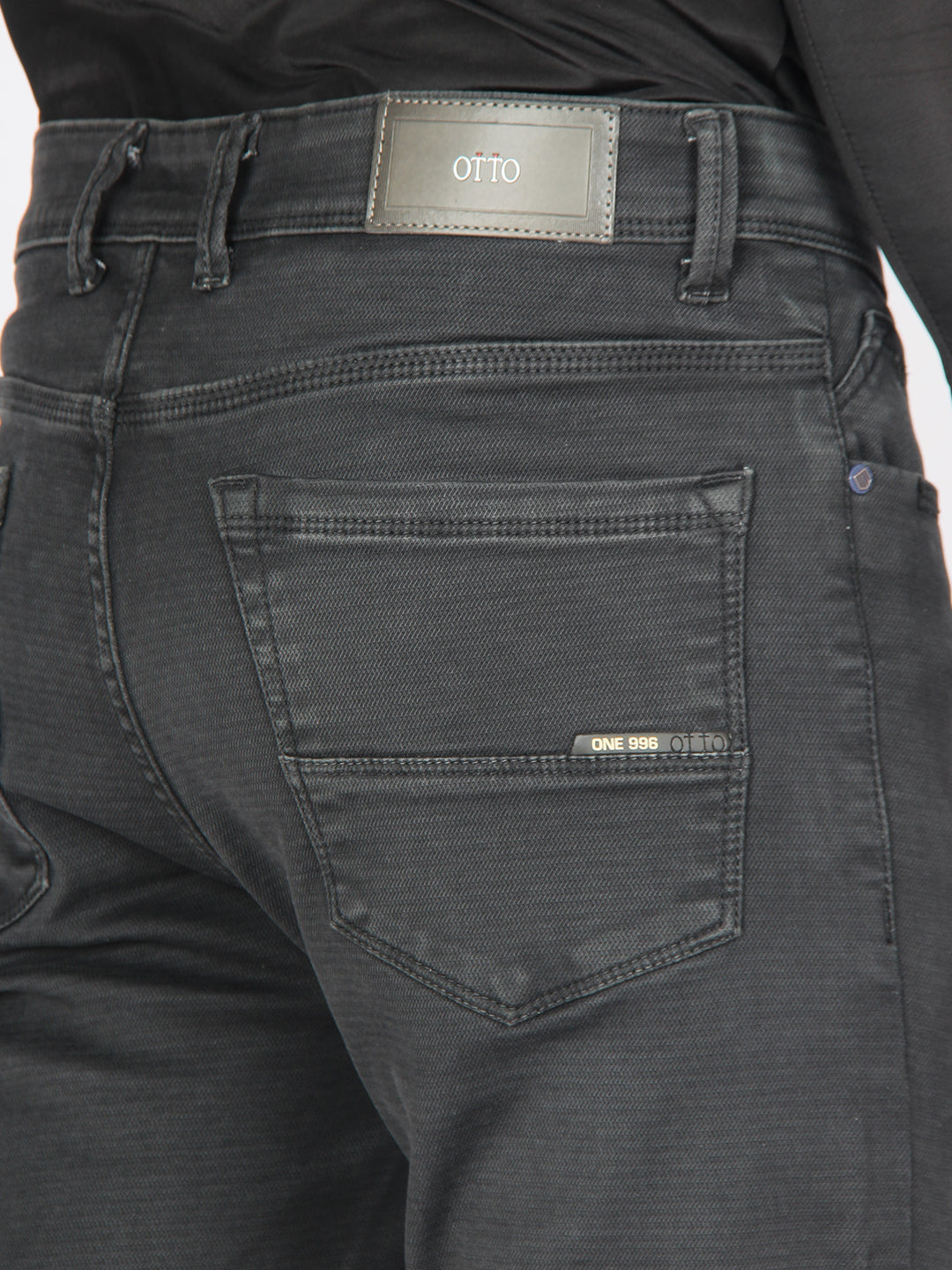 Charcoal Denim Cotton Stretch Solid Trousers