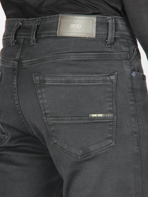 Charcoal Denim Cotton Stretch Solid Trousers