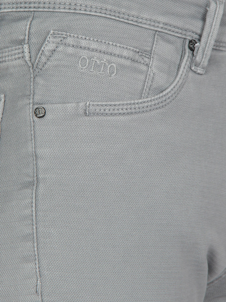 Cement Denim Cotton Stretch Solid Trousers