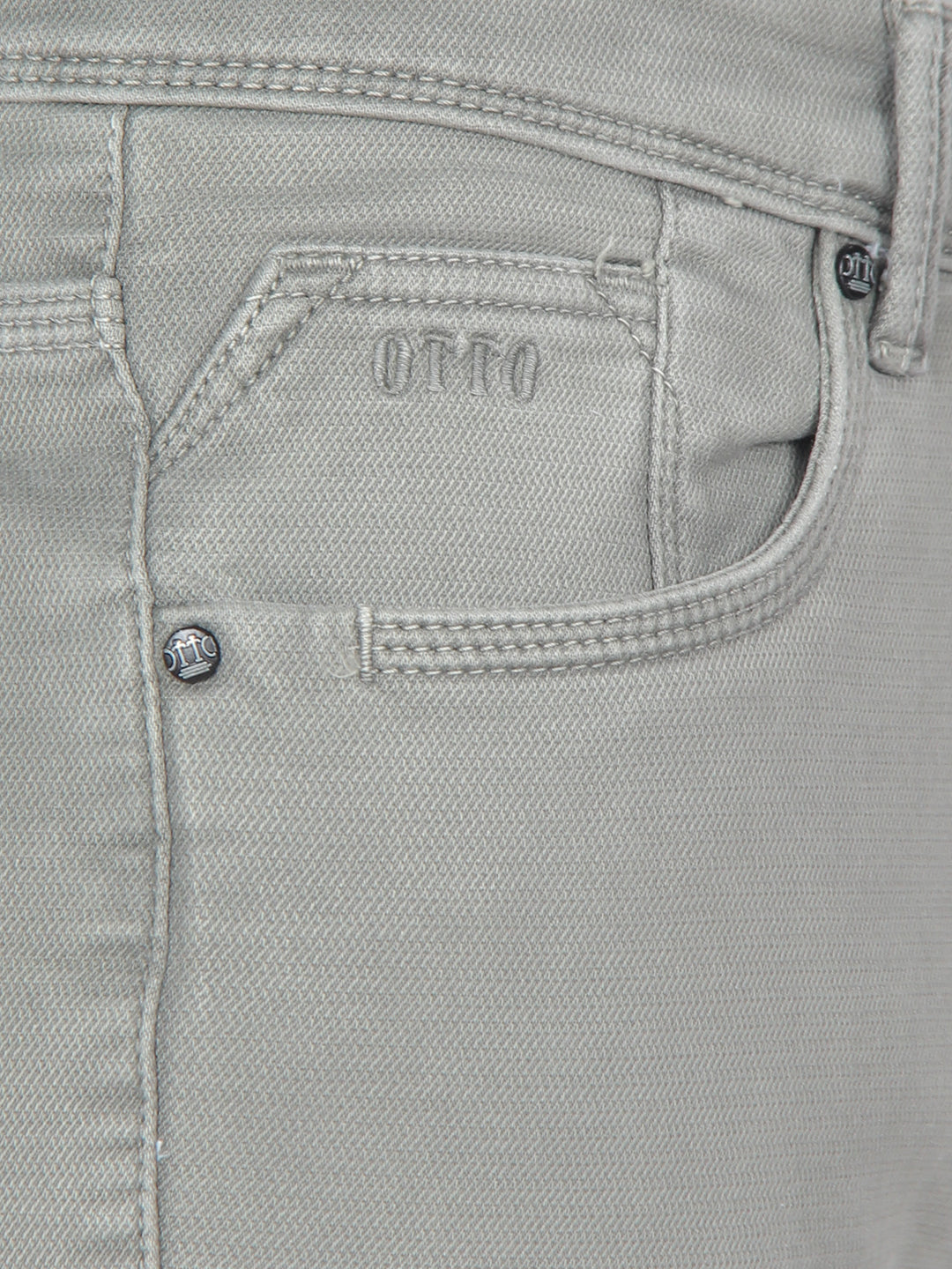 Light Grey Denim Cotton Stretch Solid Trousers