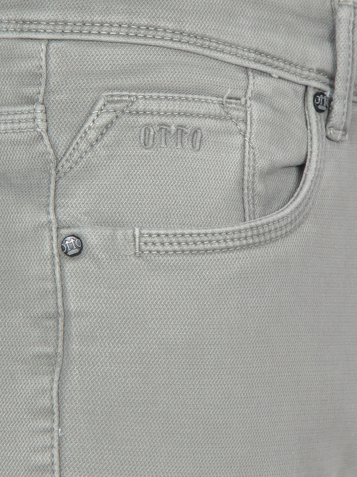 Light Grey Denim Cotton Stretch Solid Trousers