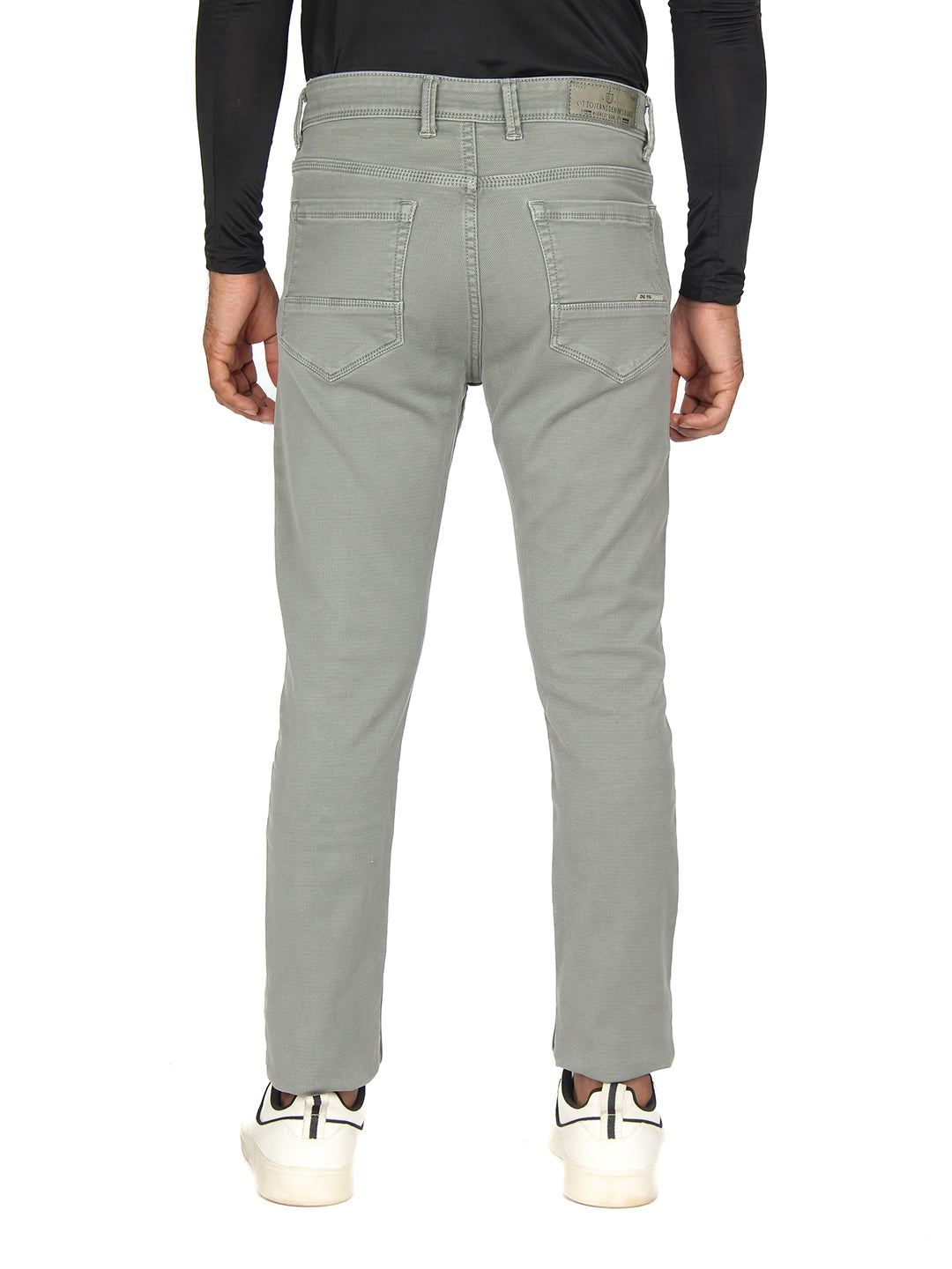 Light Grey Denim Cotton Stretch Solid Trousers