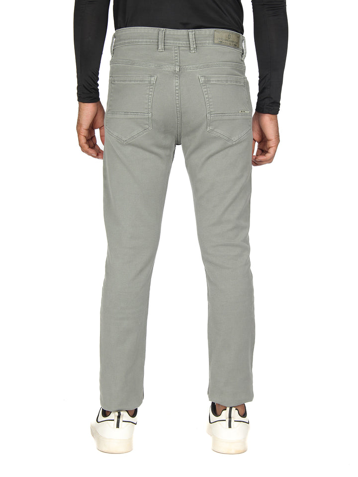 Light Grey Denim Cotton Stretch Solid Trousers