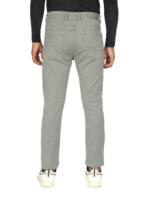 Light Olive Denim Cotton Stretch Solid Trousers