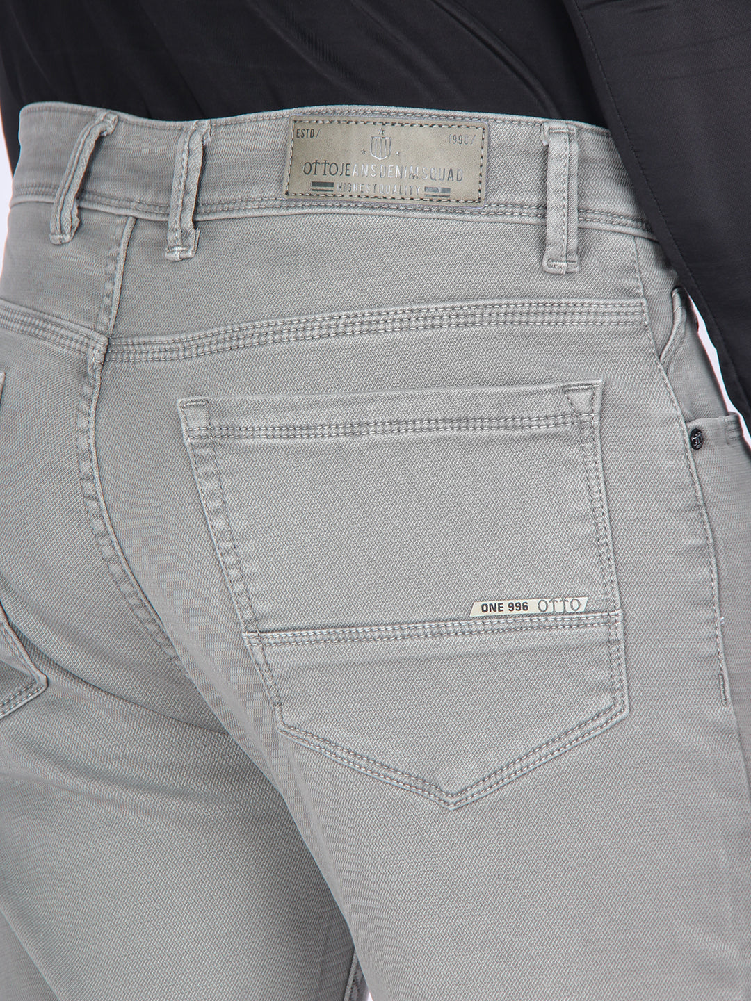 Light Grey Denim Cotton Stretch Solid Trousers