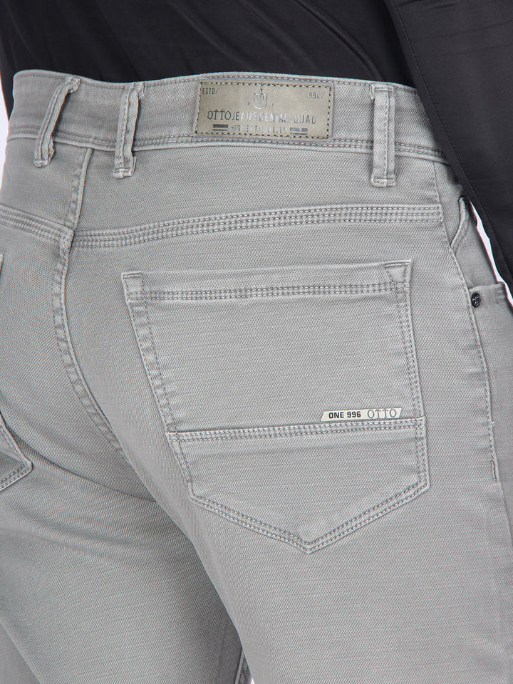 Light Grey Denim Cotton Stretch Solid Trousers