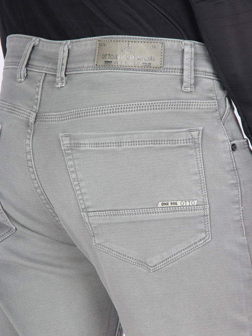 Light Olive Denim Cotton Stretch Solid Trousers
